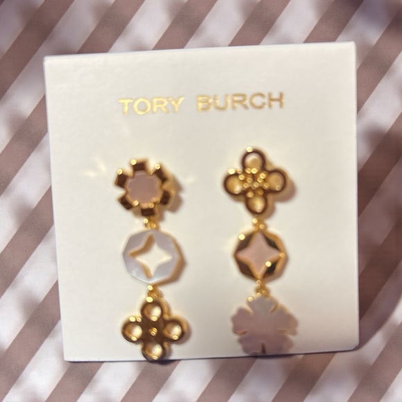 Tory Burch Kira Gold and Pink Drop Earrings - Picture 7 of 7